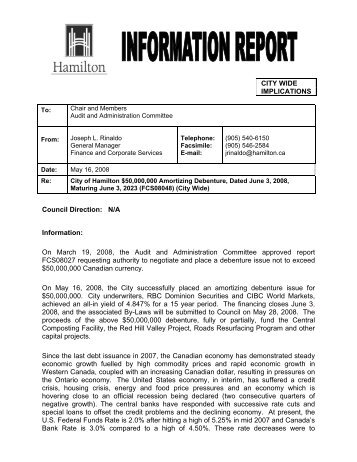 City of Hamilton $50000000 Amoritizing Debenture Dated June