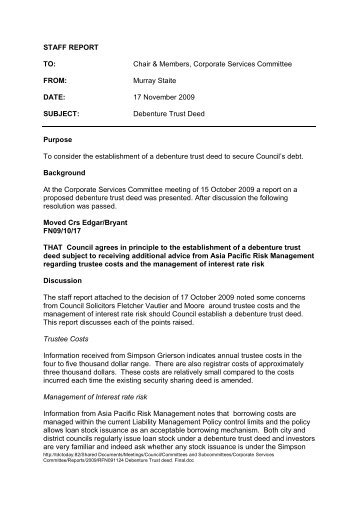 Report RFN091124 Debenture Trust deed. Final - Tasman District ...