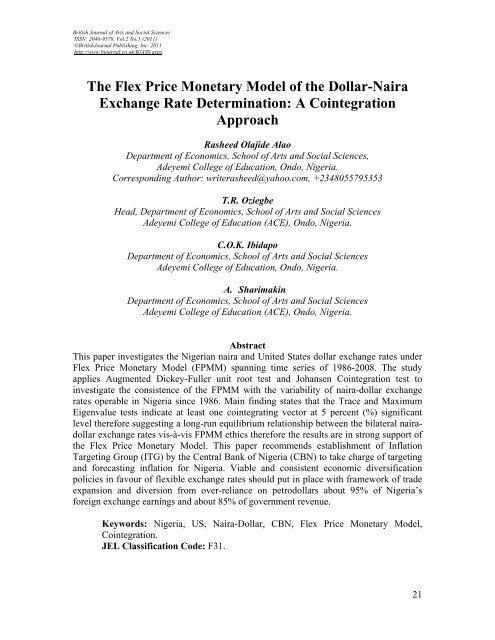 The Naira-Dollar Exchange Rate Determination: Econometric Views ...