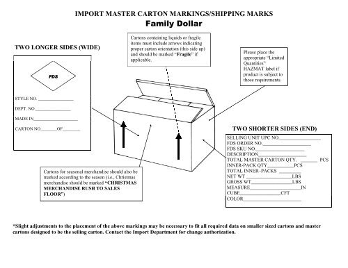 import master carton markings/shipping marks - Family Dollar