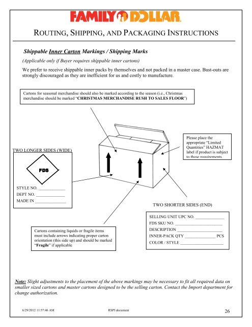 Routing, Shipping and Packaging Instructions - Family Dollar ...