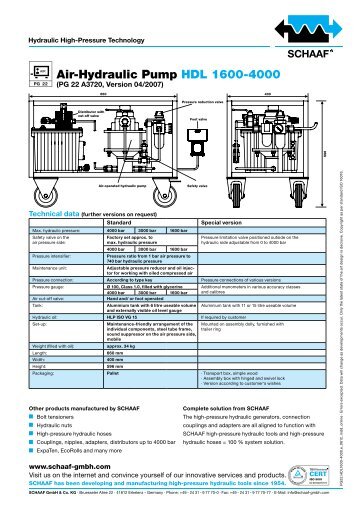 Air-Hydraulic Pump HDL 1600-4000 - SCHAAF GmbH