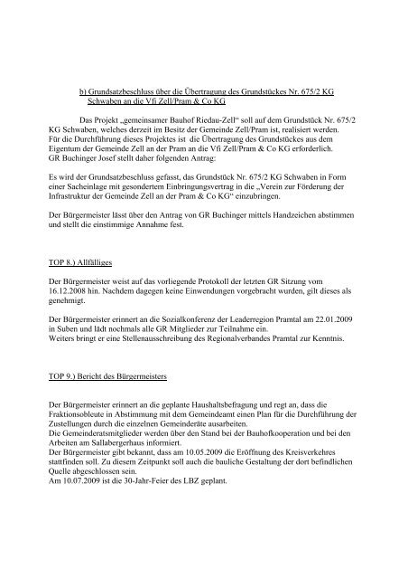1. GR Sitzung 20.01.2009 (60 KB) - .PDF - Zell an der Pram