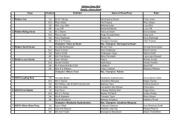 Stithians Show 2012 Results - Horse classes