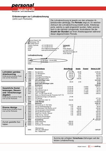 Erläuterungen zur Lohnabrechnung - Personal Search AG