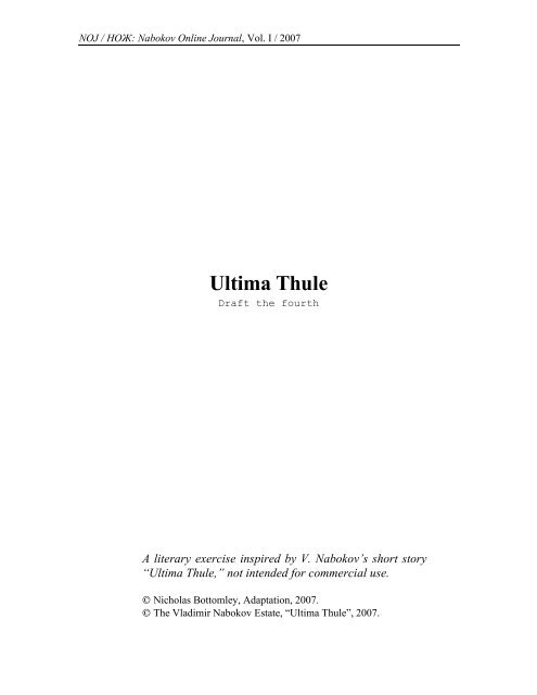 V. NABOKOV. "Ultima Thule" - Electronic Text Centre