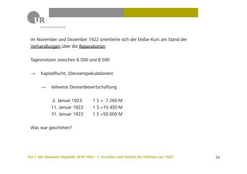 Im November und Dezember 1922 orientierte sich der Dollar-Kurs ...