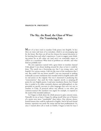 The Sky, the Road, the Glass of Wine - the Annual of Urdu Studies