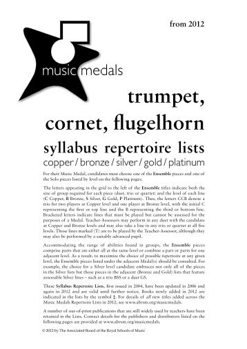 from 2012 trumpet, cornet, flugelhorn syllabus repertoire lists - ABRSM