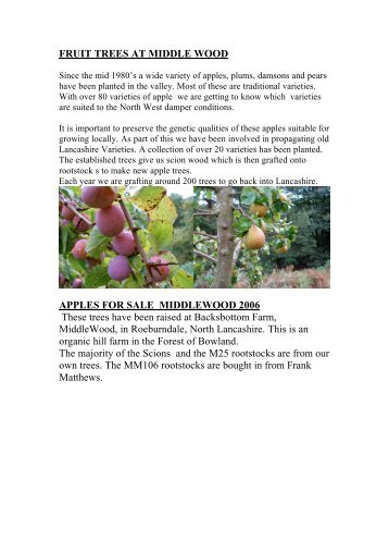 FRUIT TREES AT MIDDLE WOOD APPLES FOR ... - Middlewood Trust