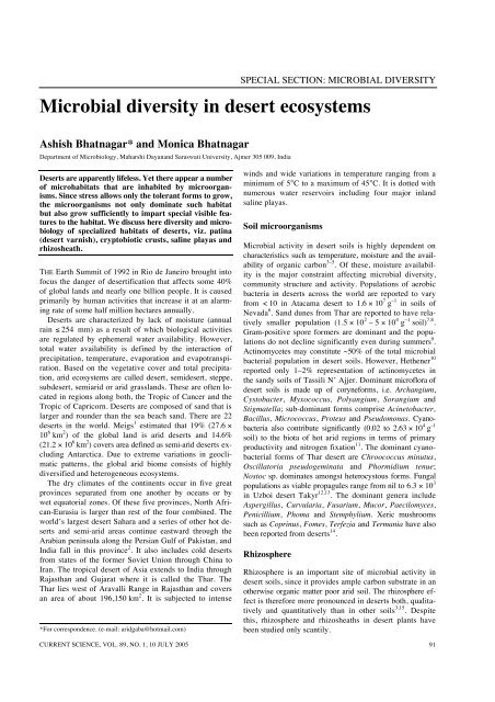 Microbial diversity in desert ecosystems