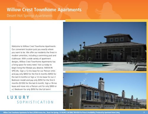 Willow Crest Townhome Apartments Printable Brochure - Desert Hot ...
