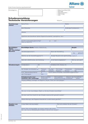 Schadenanzeige Technische Versicherung - pfcag.ch