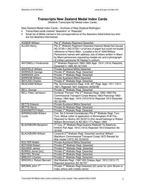 Transcripts New Zealand Medal Index Cards