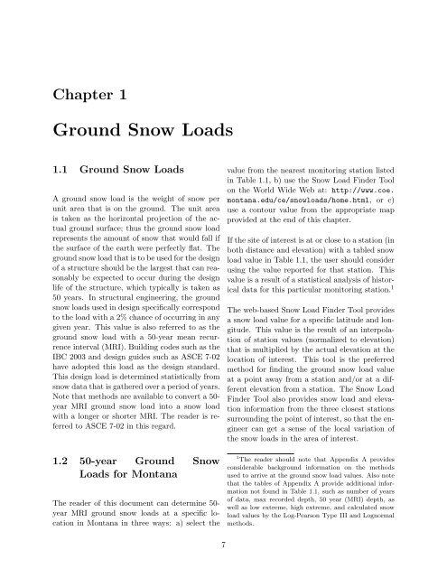 Snow Loads for Structural Design in Montana (Revised 2004)