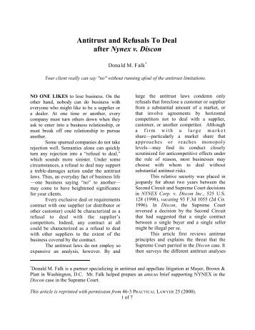 Antitrust and Refusals To Deal after Nynex v. Discon - Appellate.net