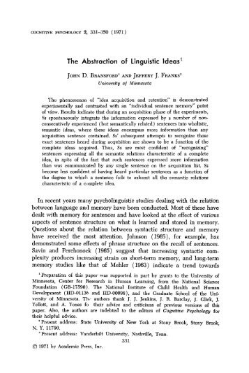 Bransford, J. D., & Franks, J. J. (1971). The abstraction - Homepage ...