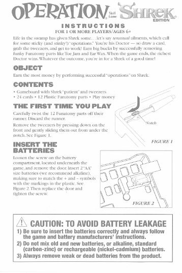 Operation Shrek Instructions - Hasbro