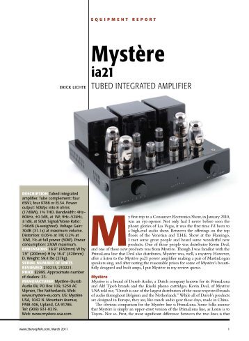 Stereophile - March 2011 - Mystère Tube Amplifiers