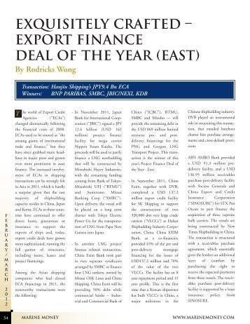 EXPORT FINANCE DEAL OF THE YEAR (EAST) - Marine Money