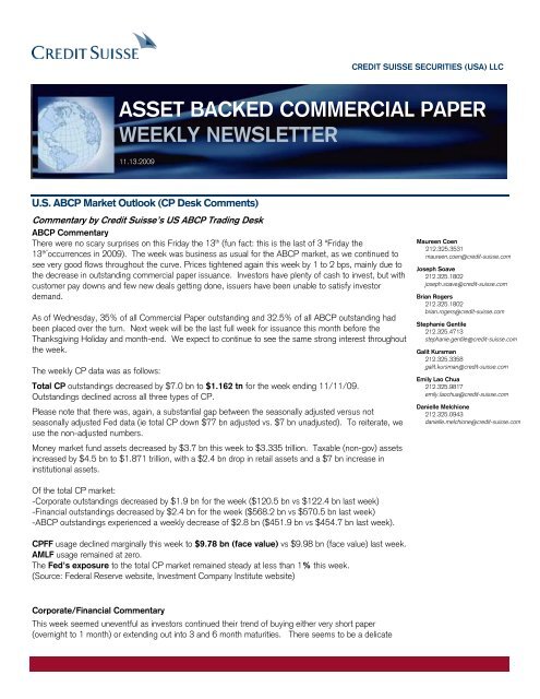 asset backed commercial paper weekly newsletter - Securitization.Net