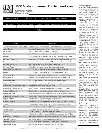 D20 Modern Unarmed Combat Worksheet - WebRing