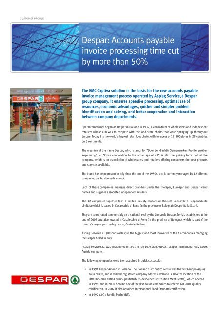 Despar: Accounts payable invoice processing time cut by ... - EMC