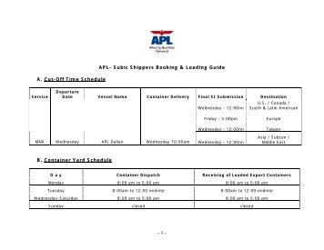 - 1 - APL- Subic Shippers Booking & Loading Guide A. Cut-Off Time ...