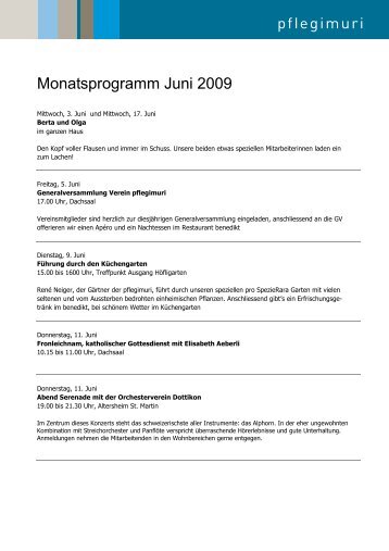 Monatsprogramm Juni 2009 - Pflegi Muri