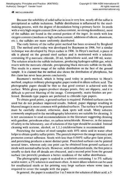 Metallography: Principles and Practices - ASM International