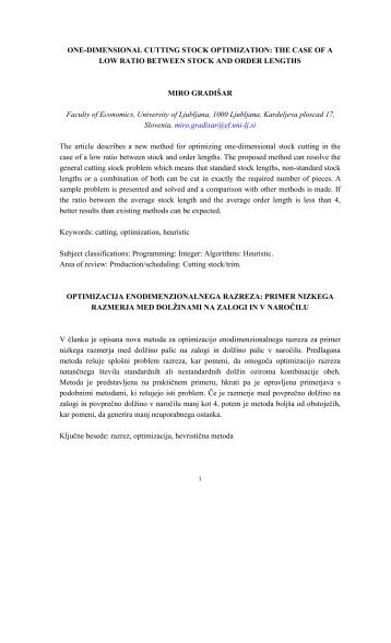 OPTIMIZATION OF ONE DIMENSIONAL CUTTING