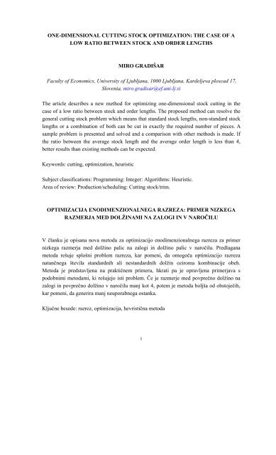 OPTIMIZATION OF ONE DIMENSIONAL CUTTING