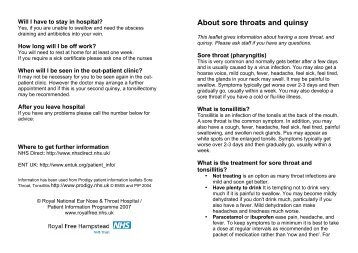 About sore throats and quinsy - Royal Free Hampstead NHS Trust