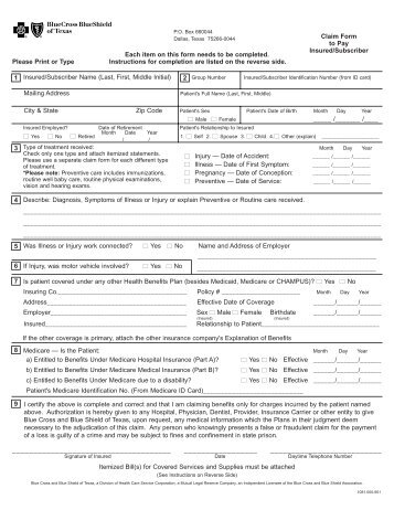 Medical Claim Form - Blue Cross Blue Shield of Texas