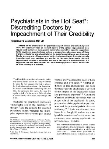 Psychiatrists in the Hot Seat*: Discrediting Doctors by Impeachment ...