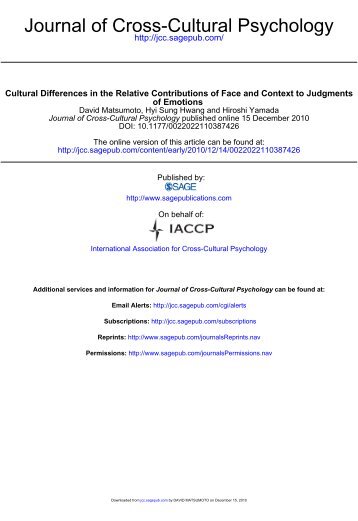 Journal of Cross-Cultural Psychology - David Matsumoto