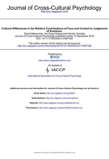 Journal of Cross-Cultural Psychology - David Matsumoto