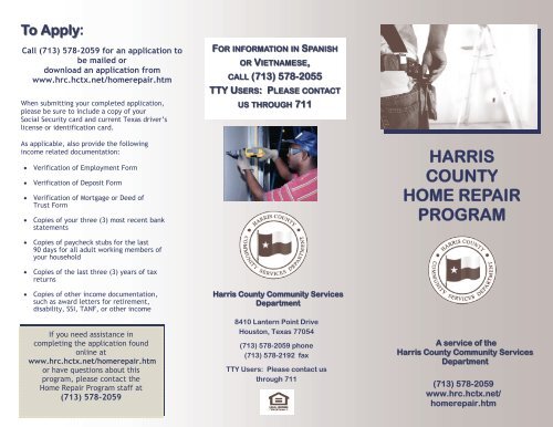 HARRIS COUNTY HOME REPAIR PROGRAM - Harris County Parks