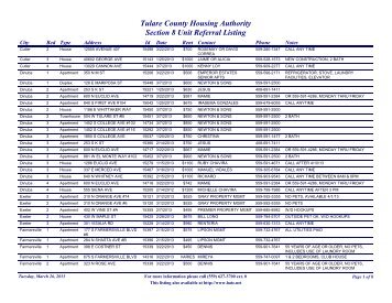 Tulare County Housing Authority Section 8 Unit Referral Listing