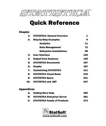 STATISTICA Quick Reference - StatSoft