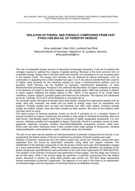 Isolation of phenol and phenolic compounds from fast - Biocoup