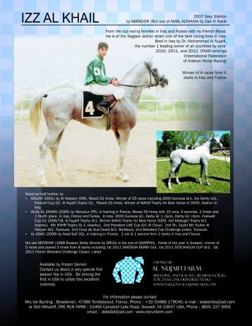 IZZ AL KHAIL by MATADOR (RU) - Cre Run Horse Farm