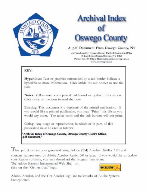 Archival Index of Oswego County