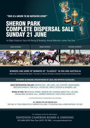 sheron park complete dispersal sale sunday 21 june - Australian ...