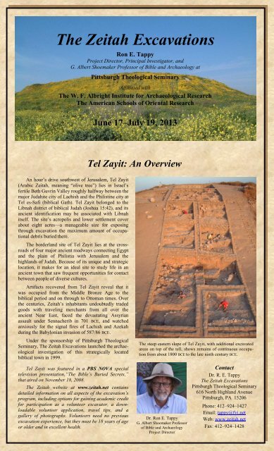 2013 Brochure - The Zeitah Excavations