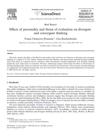 Effects of personality and threat of evaluation on divergent and ...