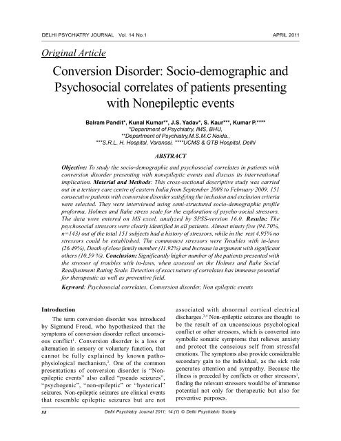 Conversion Disorder: Socio-demographic and ... - medIND