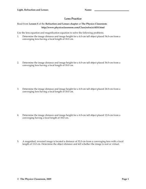 Lens Practice - The Physics Classroom