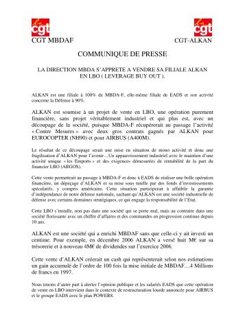 CGT MBDAF COMMUNIQUE DE PRESSE - Collectif-lbo.org