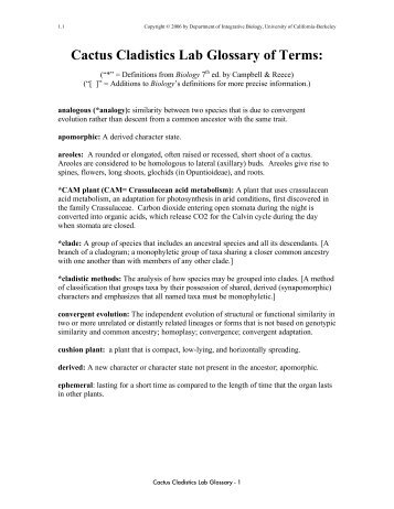 Cactus Cladistics Lab Glossary of Terms: - Integrative Biology ...